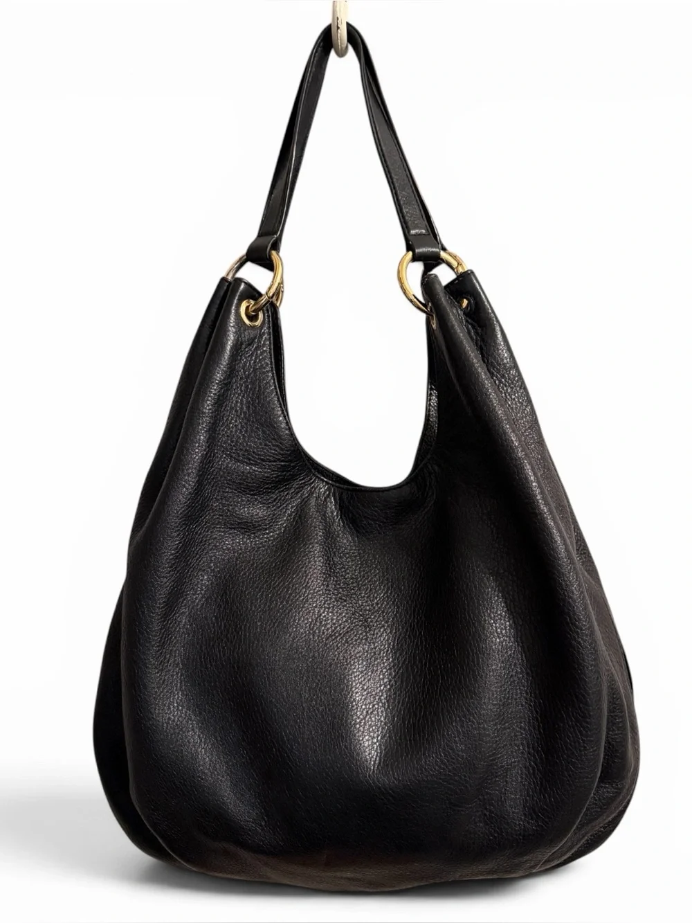 MICHAEL MICHAEL KORS Large  Black Pebble Leather Charm Tassel Hobo Shoulder Bag